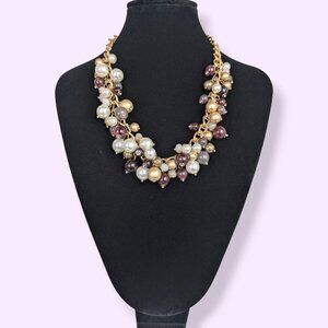 (2/$20) Pearly Dangling Beaded Cluster Necklace